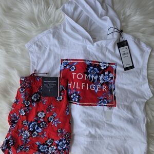 2 Piece Tommy Hilfiger Set White & Red Size Shirt XS Shorts 3